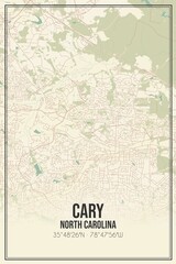 Retro US city map of Cary, North Carolina. Vintage street map.