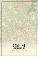 Retro US city map of Sanford, North Carolina. Vintage street map.