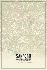 Retro US city map of Sanford, North Carolina. Vintage street map.