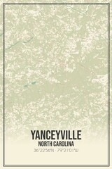 Retro US city map of Yanceyville, North Carolina. Vintage street map.