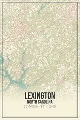 Retro US city map of Lexington, North Carolina. Vintage street map.