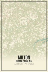 Retro US city map of Milton, North Carolina. Vintage street map.