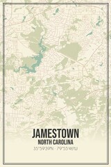 Retro US city map of Jamestown, North Carolina. Vintage street map.