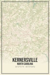Retro US city map of Kernersville, North Carolina. Vintage street map.