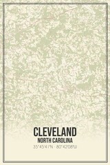 Retro US city map of Cleveland, North Carolina. Vintage street map.