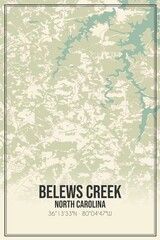 Retro US city map of Belews Creek, North Carolina. Vintage street map.