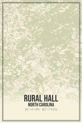 Retro US city map of Rural Hall, North Carolina. Vintage street map.