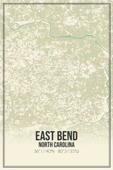 Retro US city map of East Bend, North Carolina. Vintage street map.
