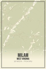 Retro US city map of Milam, West Virginia. Vintage street map.