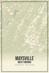 Retro US city map of Maysville, West Virginia. Vintage street map.