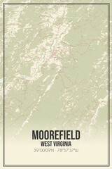 Retro US city map of Moorefield, West Virginia. Vintage street map.