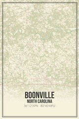 Retro US city map of Boonville, North Carolina. Vintage street map.