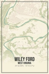 Retro US city map of Wiley Ford, West Virginia. Vintage street map.