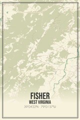 Retro US city map of Fisher, West Virginia. Vintage street map.