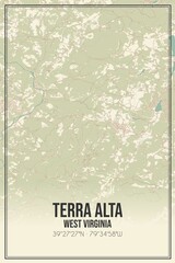 Retro US city map of Terra Alta, West Virginia. Vintage street map.