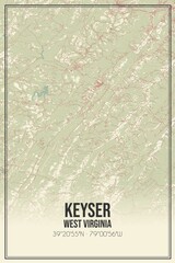 Retro US city map of Keyser, West Virginia. Vintage street map.