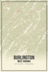 Retro US city map of Burlington, West Virginia. Vintage street map.
