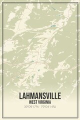 Retro US city map of Lahmansville, West Virginia. Vintage street map.