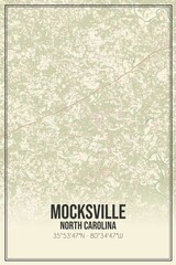 Retro US city map of Mocksville, North Carolina. Vintage street map.