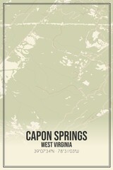 Retro US city map of Capon Springs, West Virginia. Vintage street map.