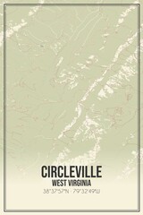 Retro US city map of Circleville, West Virginia. Vintage street map.