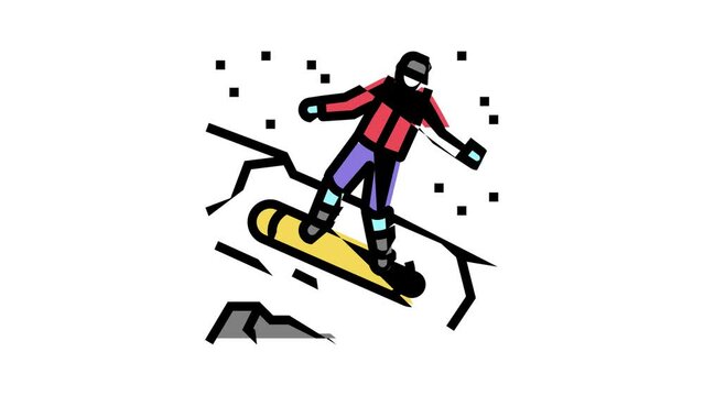 snowboarding extreme sport color icon animation