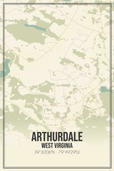 Retro US city map of Arthurdale, West Virginia. Vintage street map.