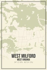 Retro US city map of West Milford, West Virginia. Vintage street map.