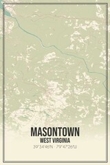 Retro US city map of Masontown, West Virginia. Vintage street map.