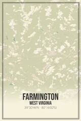 Retro US city map of Farmington, West Virginia. Vintage street map.
