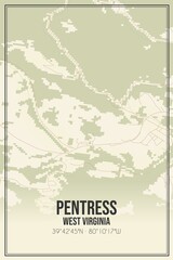 Retro US city map of Pentress, West Virginia. Vintage street map.