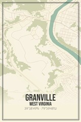 Retro US city map of Granville, West Virginia. Vintage street map.