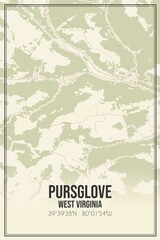 Retro US city map of Pursglove, West Virginia. Vintage street map.