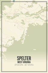Retro US city map of Spelter, West Virginia. Vintage street map.