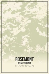 Retro US city map of Rosemont, West Virginia. Vintage street map.
