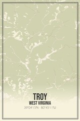 Retro US city map of Troy, West Virginia. Vintage street map.