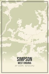 Retro US city map of Simpson, West Virginia. Vintage street map.