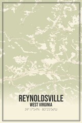 Retro US city map of Reynoldsville, West Virginia. Vintage street map.