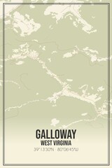 Retro US city map of Galloway, West Virginia. Vintage street map.