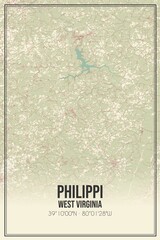 Retro US city map of Philippi, West Virginia. Vintage street map.