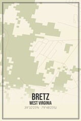 Retro US city map of Bretz, West Virginia. Vintage street map.