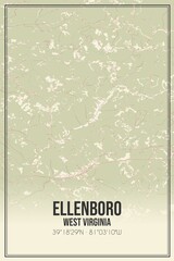 Retro US city map of Ellenboro, West Virginia. Vintage street map.