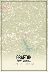 Retro US city map of Grafton, West Virginia. Vintage street map.