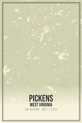 Retro US city map of Pickens, West Virginia. Vintage street map.