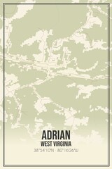 Retro US city map of Adrian, West Virginia. Vintage street map.