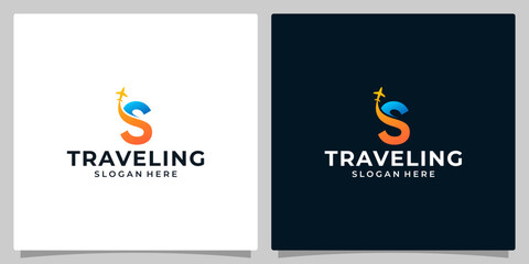 Initial letter S logo design template with Air travel graphic design. Travel vector illustration. Plane icon, symbol, creative.