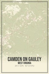Retro US city map of Camden On Gauley, West Virginia. Vintage street map.