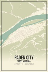 Retro US city map of Paden City, West Virginia. Vintage street map.
