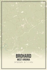 Retro US city map of Brohard, West Virginia. Vintage street map.