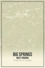 Retro US city map of Big Springs, West Virginia. Vintage street map.